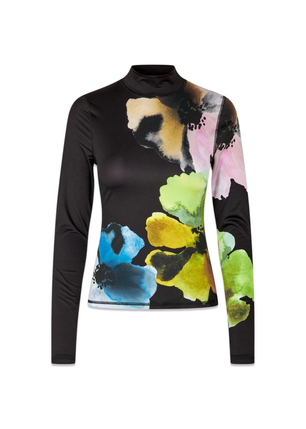 Elastic High Neck Collared Top - Watercolor Bloom Maxi-Blouses-Stine Goya-Butler Loftet