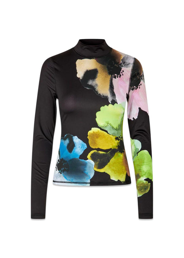 Elastic High Neck Collared Top - Watercolor Bloom Maxi-Blouses-Stine Goya-Butler Loftet