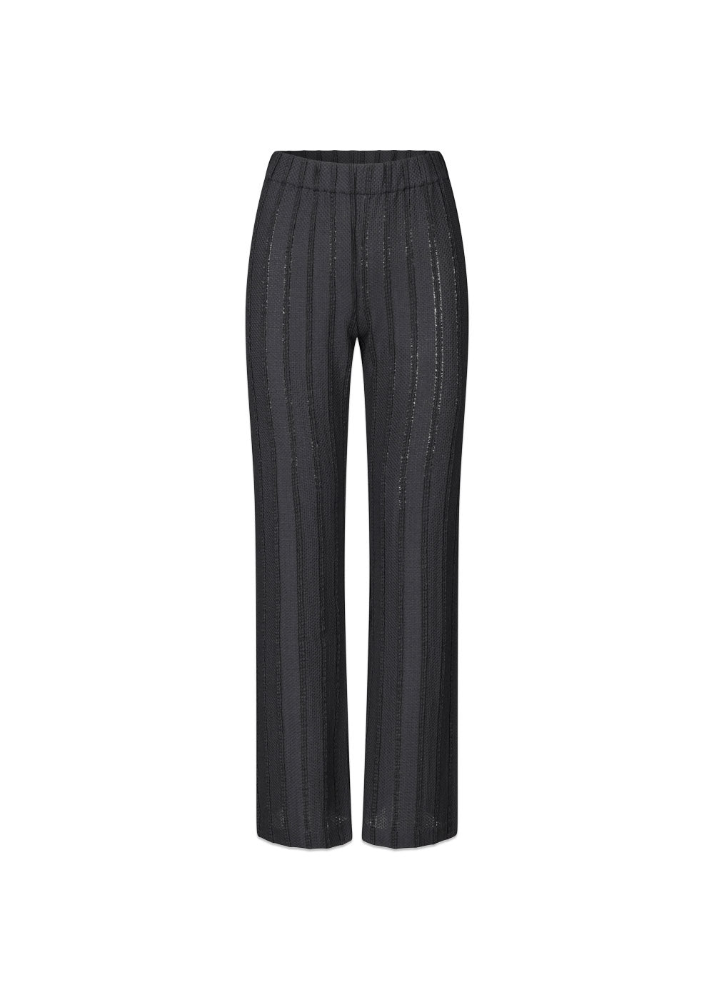 Elasticated Straight Long Pants - Black / White