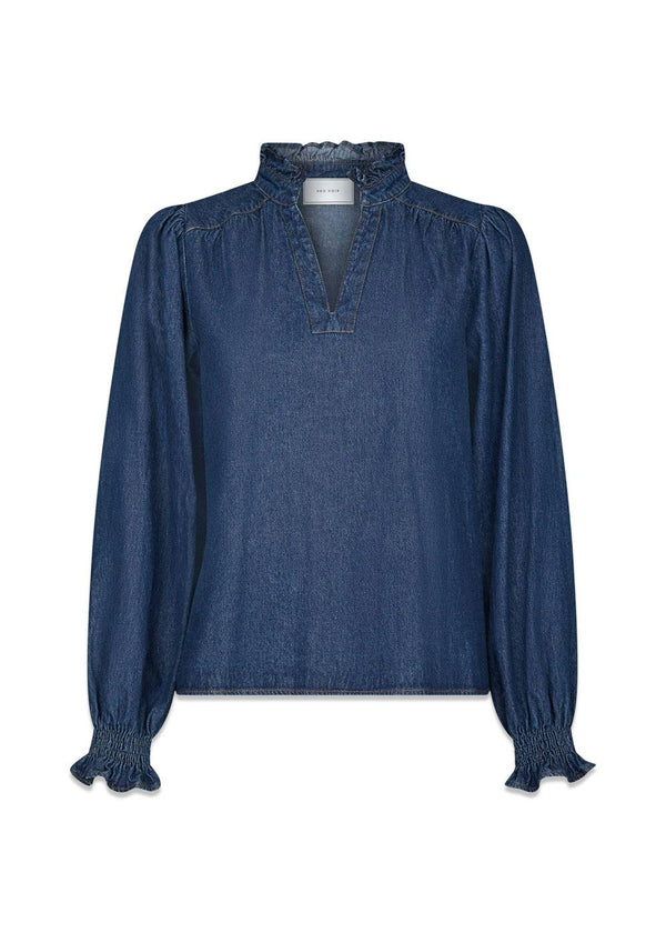 Emmeline Denim Blouse - Dark Blue-Blouses-Neo Noir-Butler Loftet