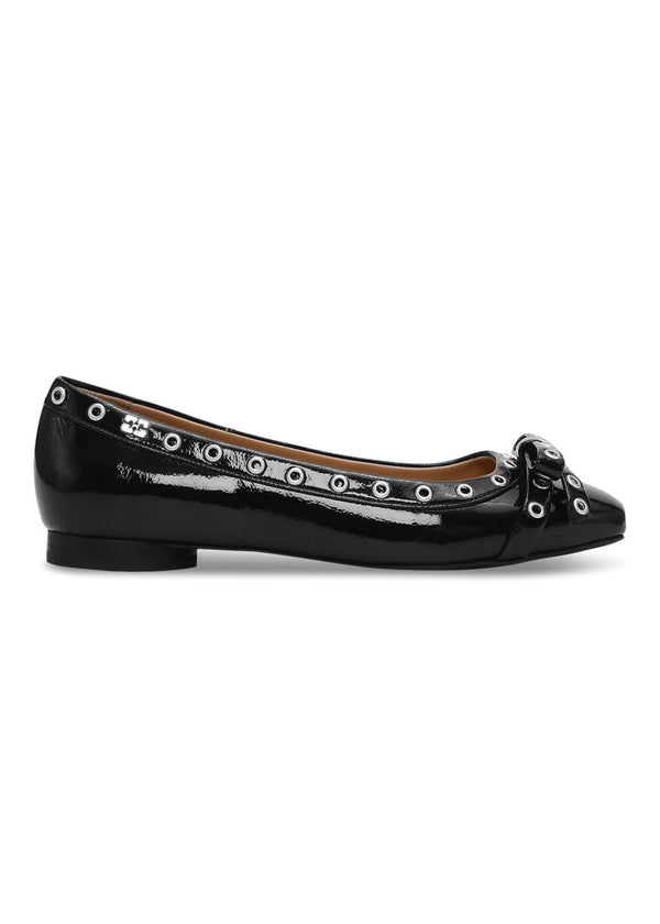 Eyelets Bow Ballerina Naplack - Black-Shoes-Ganni-Butler Loftet