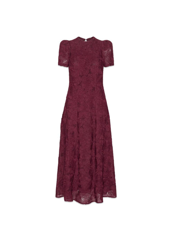 FLOWER MESH FLARED DRESS - Decadent Chocolate-Dress-Rotate-Butler Loftet