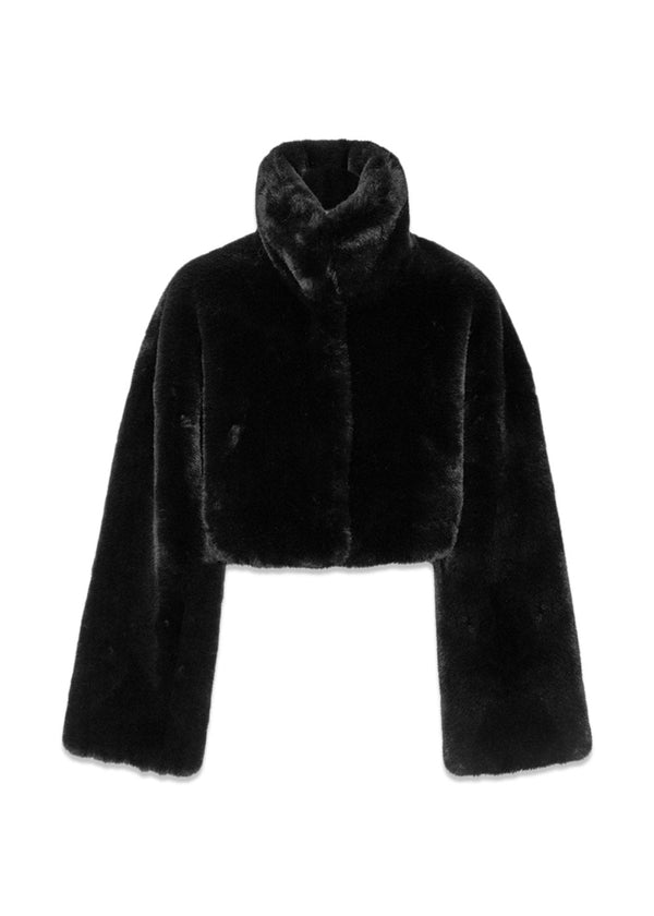 Faux Fur Crop Jacket - Black