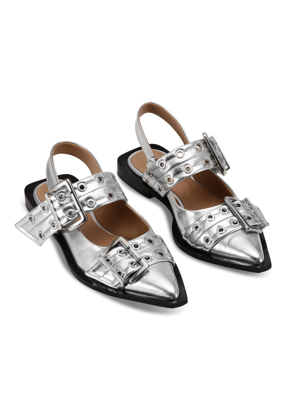 Feminine Buckle Ballerina Metallic - Silver