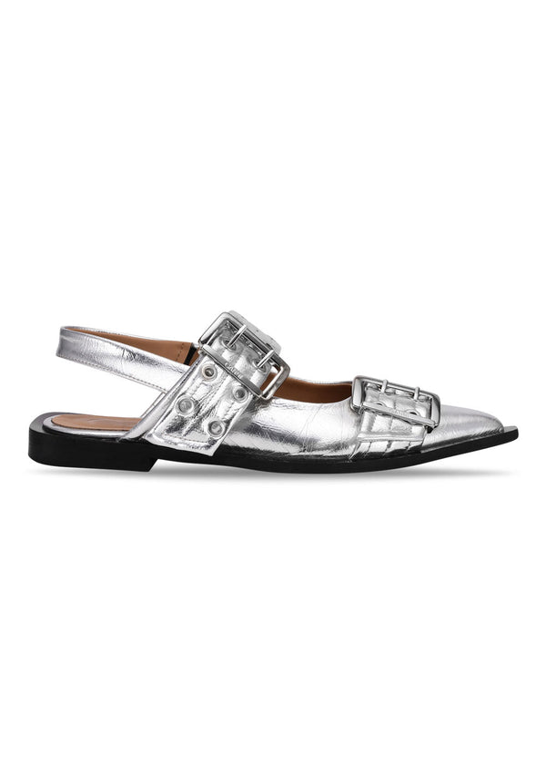 Feminine Buckle Ballerina Metallic - Silver