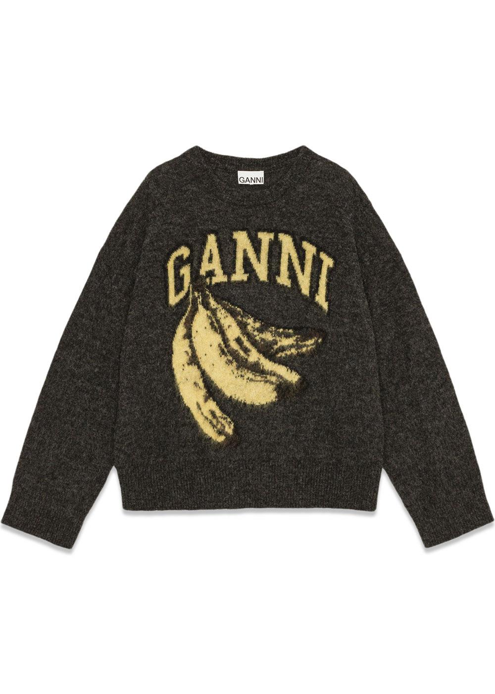 Fine Brushed Alpaca Banana Oversized O-neck - Phantom-Knitwear-Ganni-Butler Loftet