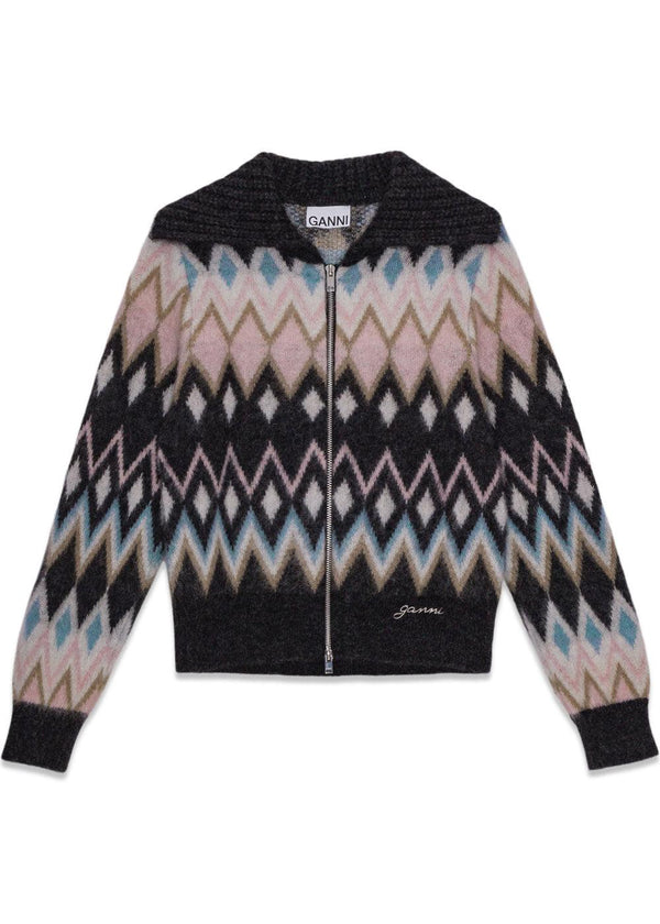 Fine Brushed Alpaca Cardigan - Black-Knitwear-Ganni-Butler Loftet
