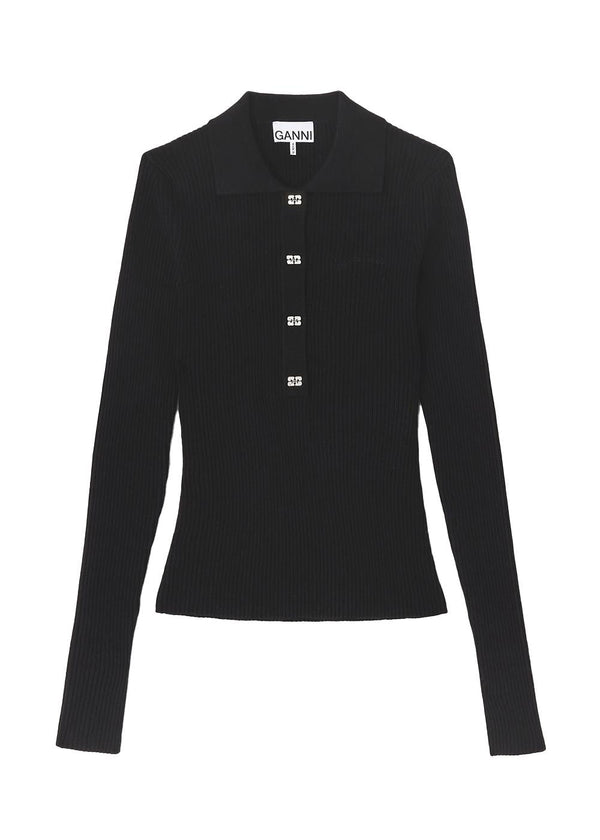 Fine Sequin Polo - Black-Blouses-Ganni-Butler Loftet