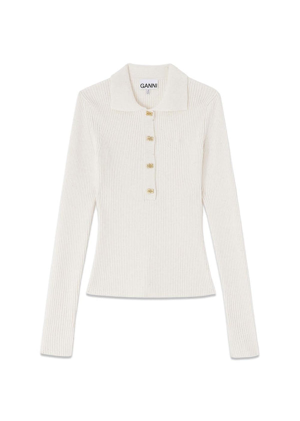 Fine Sequin Polo - Egret-Blouses-Ganni-Butler Loftet