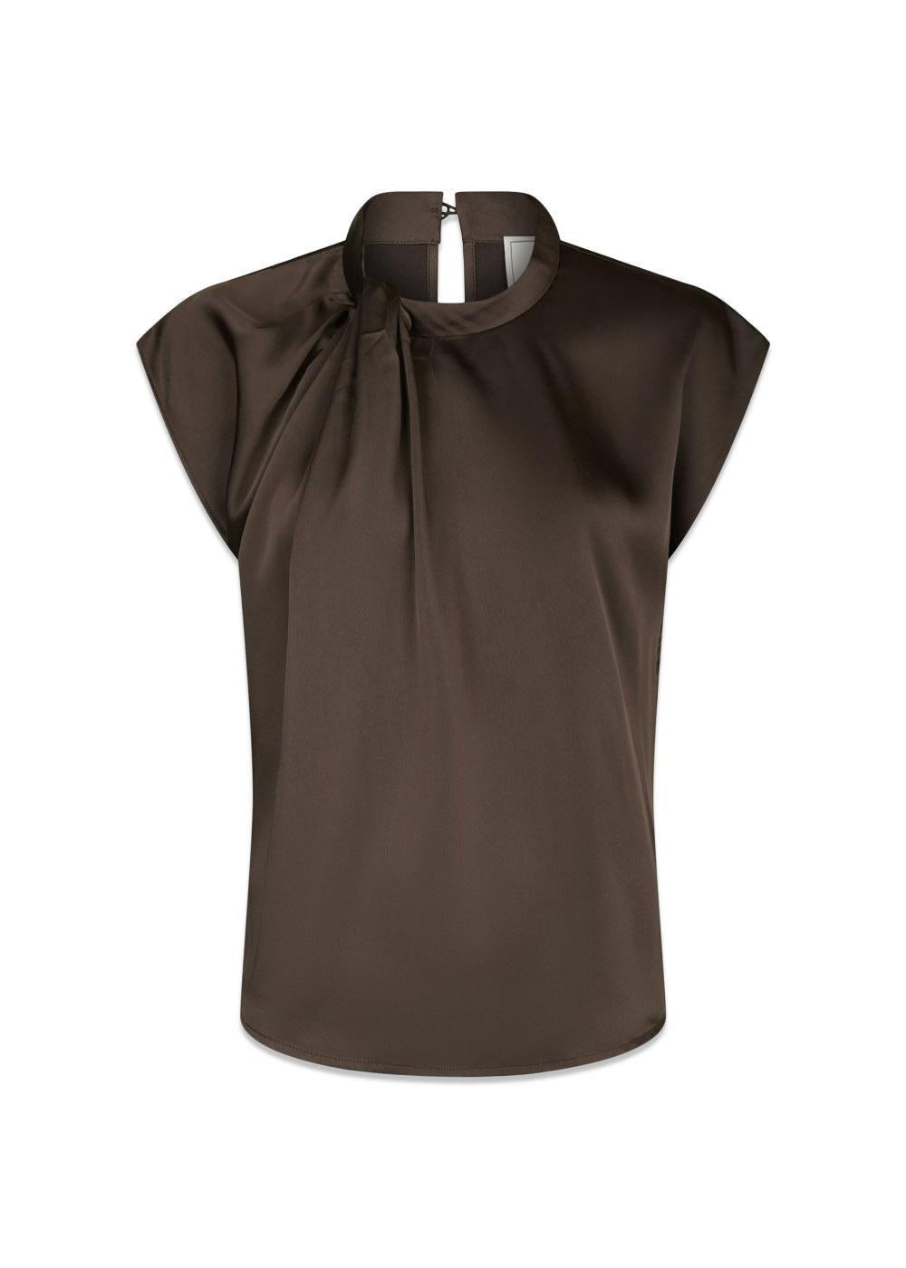 Fleur Drapy Satin Blouse - Dark Brown-Blouses-Neo Noir-Butler Loftet