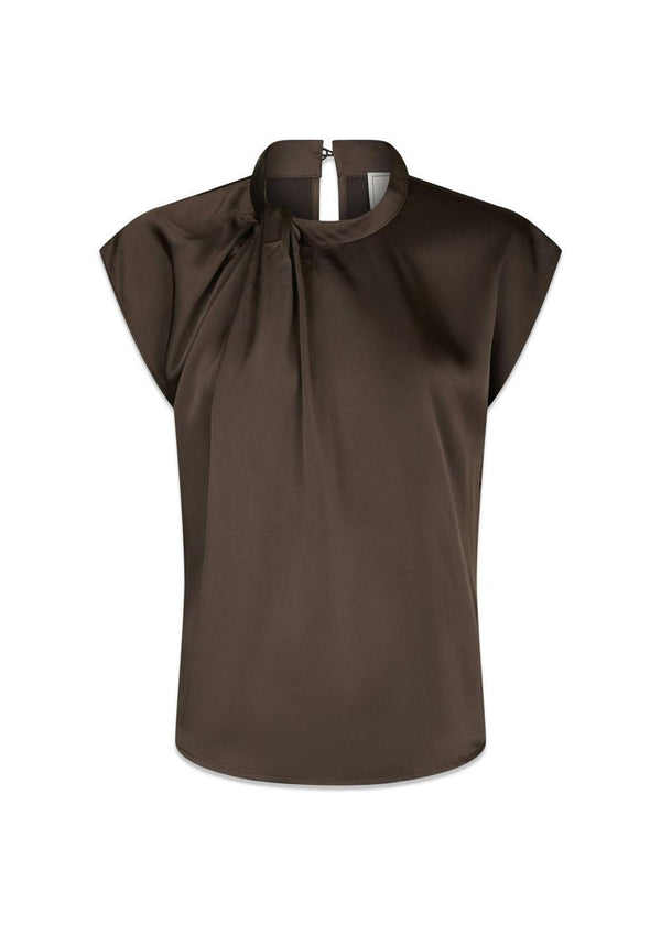 Fleur Drapy Satin Blouse - Dark Brown-Blouses-Neo Noir-Butler Loftet