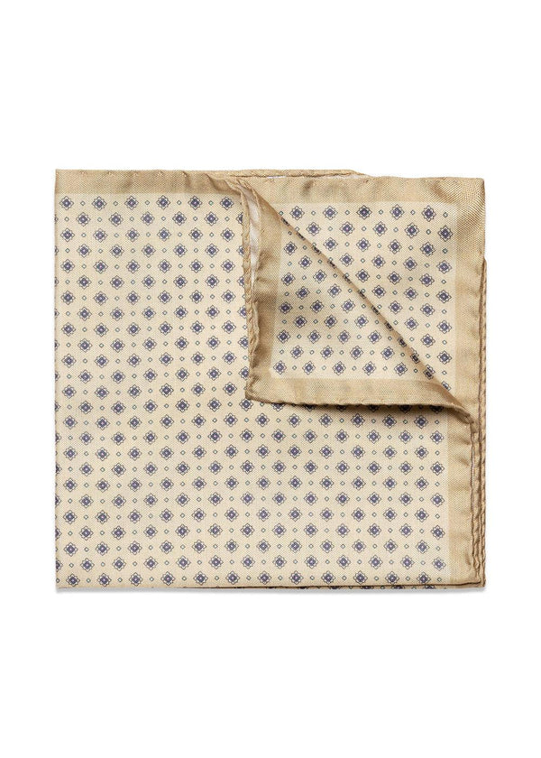 Floral Tussah Silk Pocket Square - Light Brown