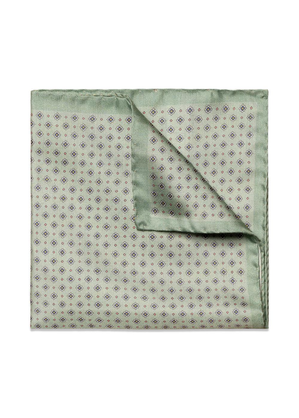 Floral Tussah Silk Pocket Square - Light Green