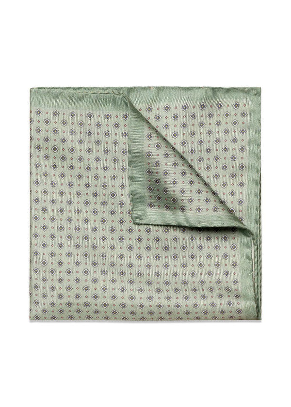 Floral Tussah Silk Pocket Square - Light Green