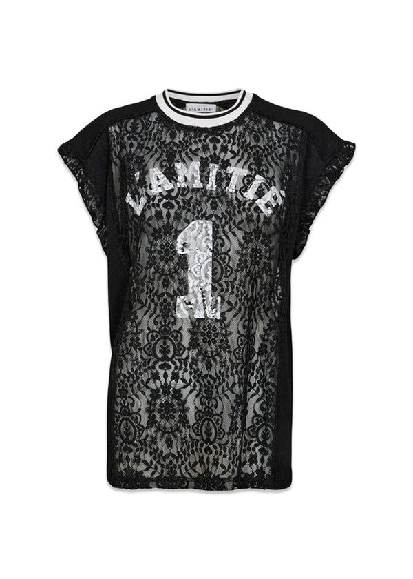 Football Lace Frill Top - Black-T-shirts-HAUTE L’AMITIÉ-Butler Loftet