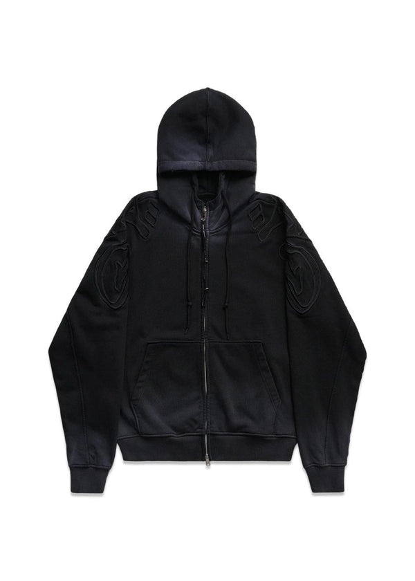 GYLL HOODIE W/ ZIPPER & EMBROIDERY - Washed Black-Hoodies-ALIS-Butler Loftet