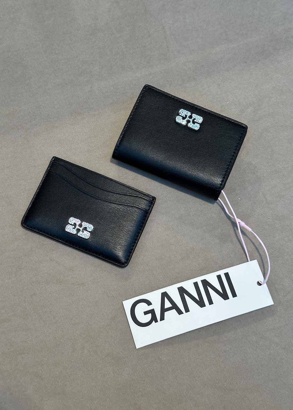 Ganni Bou Flap Card Holder Strass - Black-Wallet/Purse-Ganni-Butler Loftet