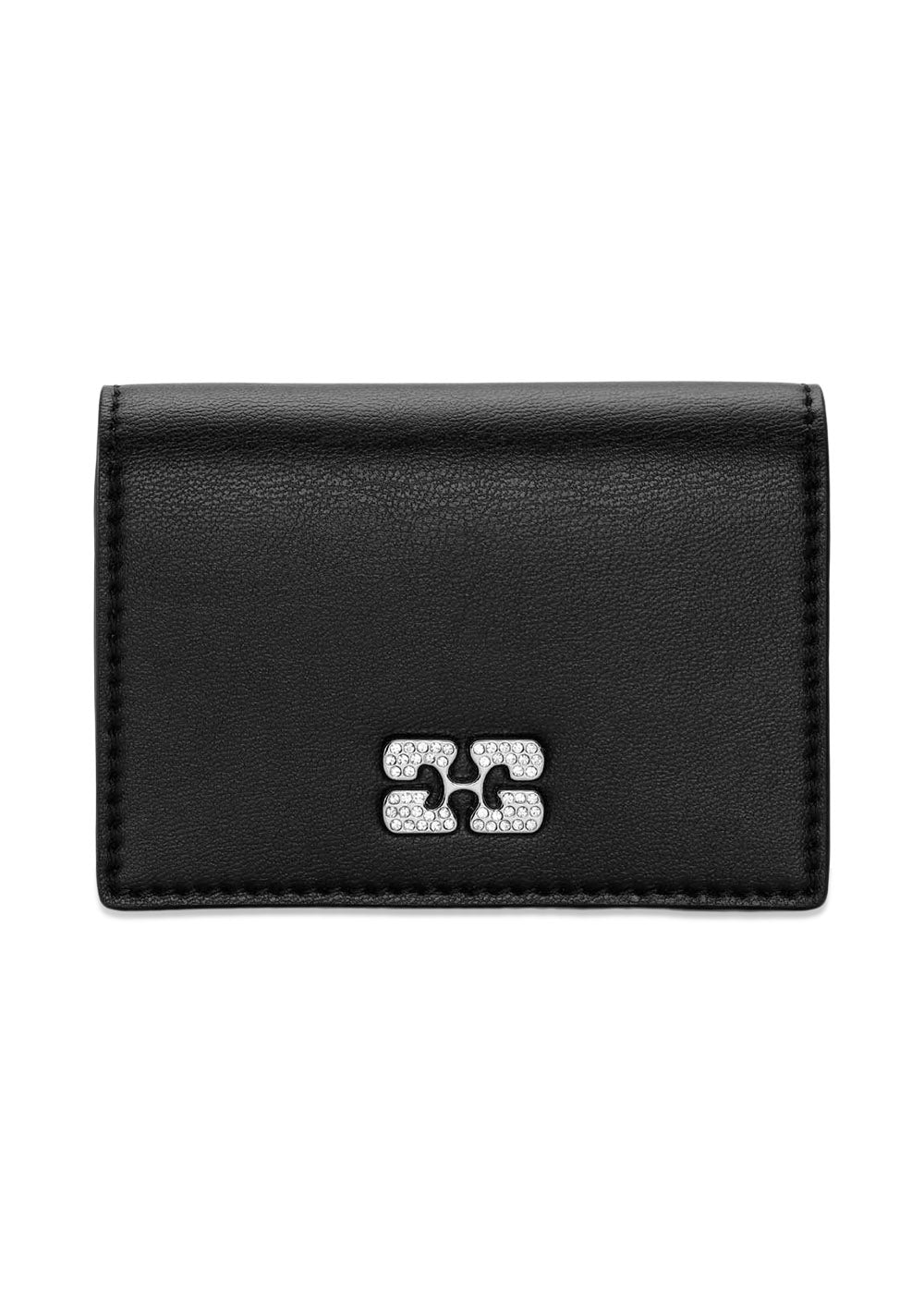 Ganni Bou Flap Card Holder Strass - Black-Wallet/Purse-Ganni-Butler Loftet