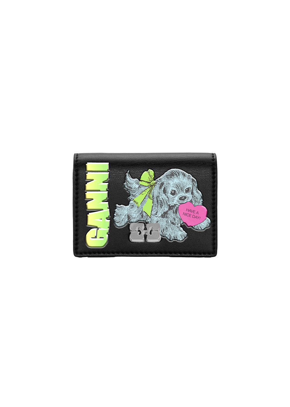 Ganni Card Holder With Flap Blue Dog - Black-Wallet/Purse-Ganni-Butler Loftet