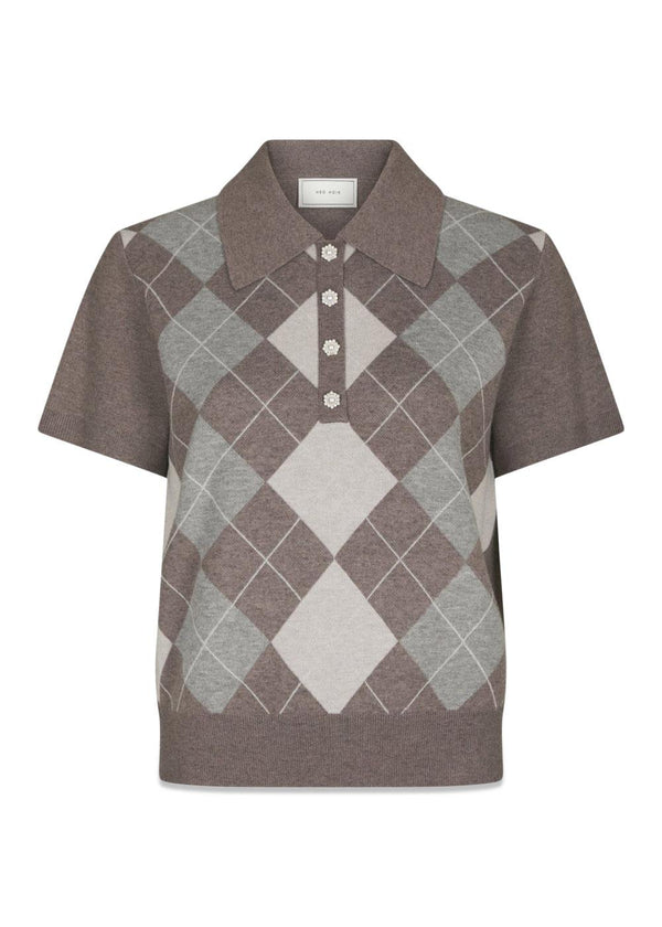 Gia Check Knit Blouse - Dark Taupe-Knitwear-Neo Noir-Butler Loftet