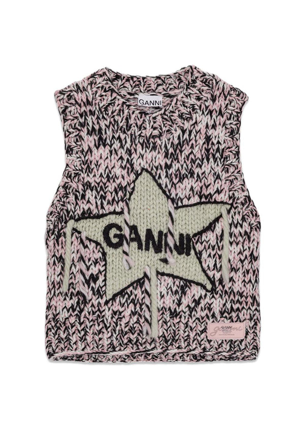 Graphic Wool Handknit Vest - Chalk Pink-Knitwear-Ganni-Butler Loftet