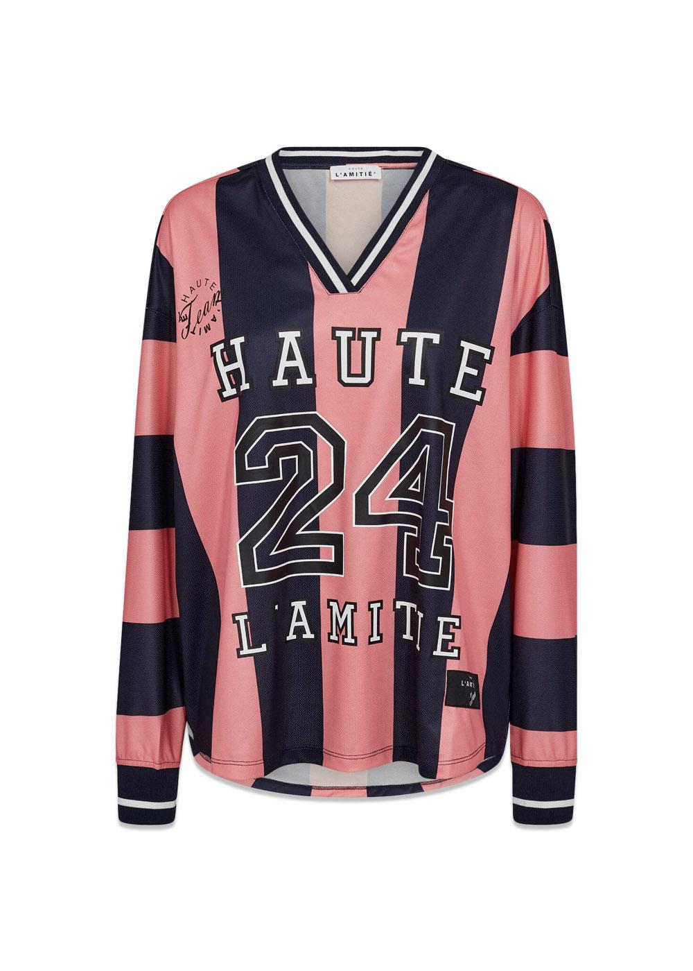 HL24 Stripe Football Blouse - Navy/Pink-T-shirts-HAUTE L’AMITIÉ-Butler Loftet