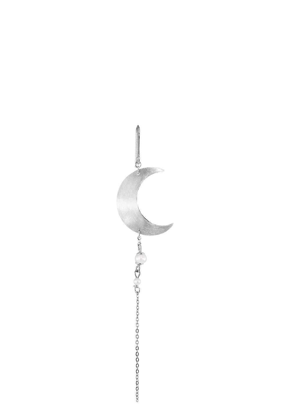 Half Moon Earring with pearl chain - Sterling Silver-Jewellery-Jane Kønig-Butler Loftet