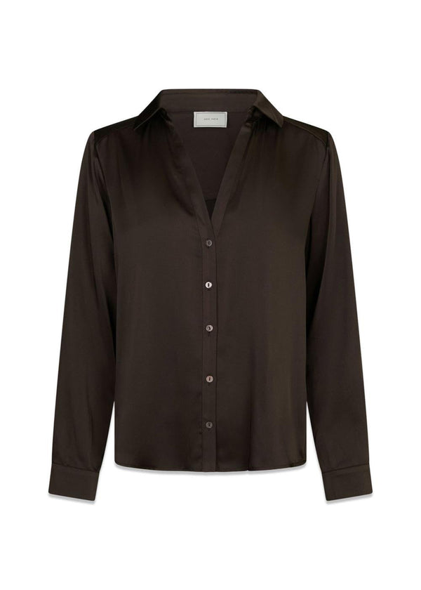 Hazelle Drapy Satin Shirt - Dark Brown-Blouses-Neo Noir-Butler Loftet