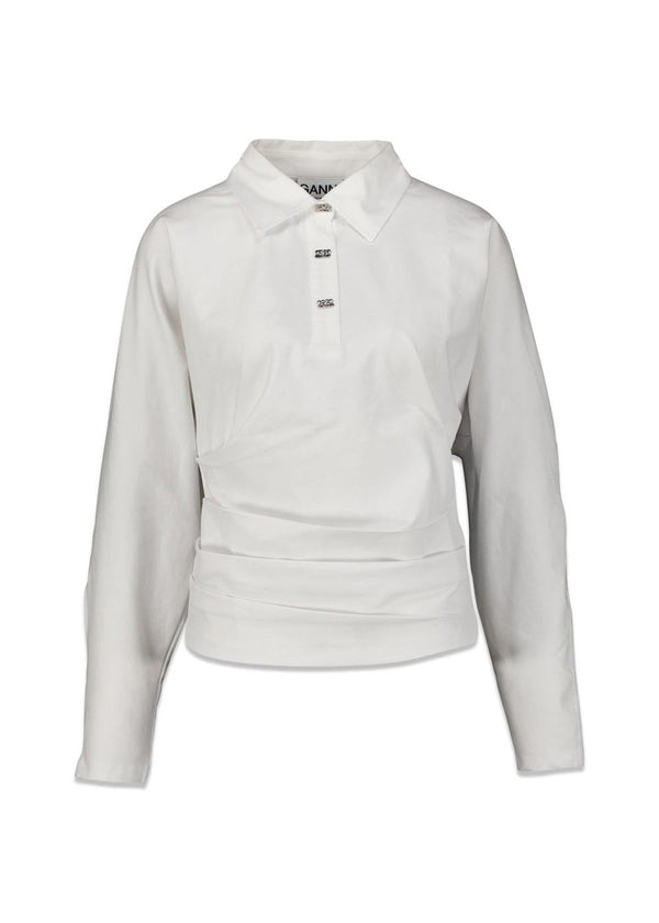 Heavy stretch cotton drapped polo - Bright White-Shirts-Ganni-Butler Loftet