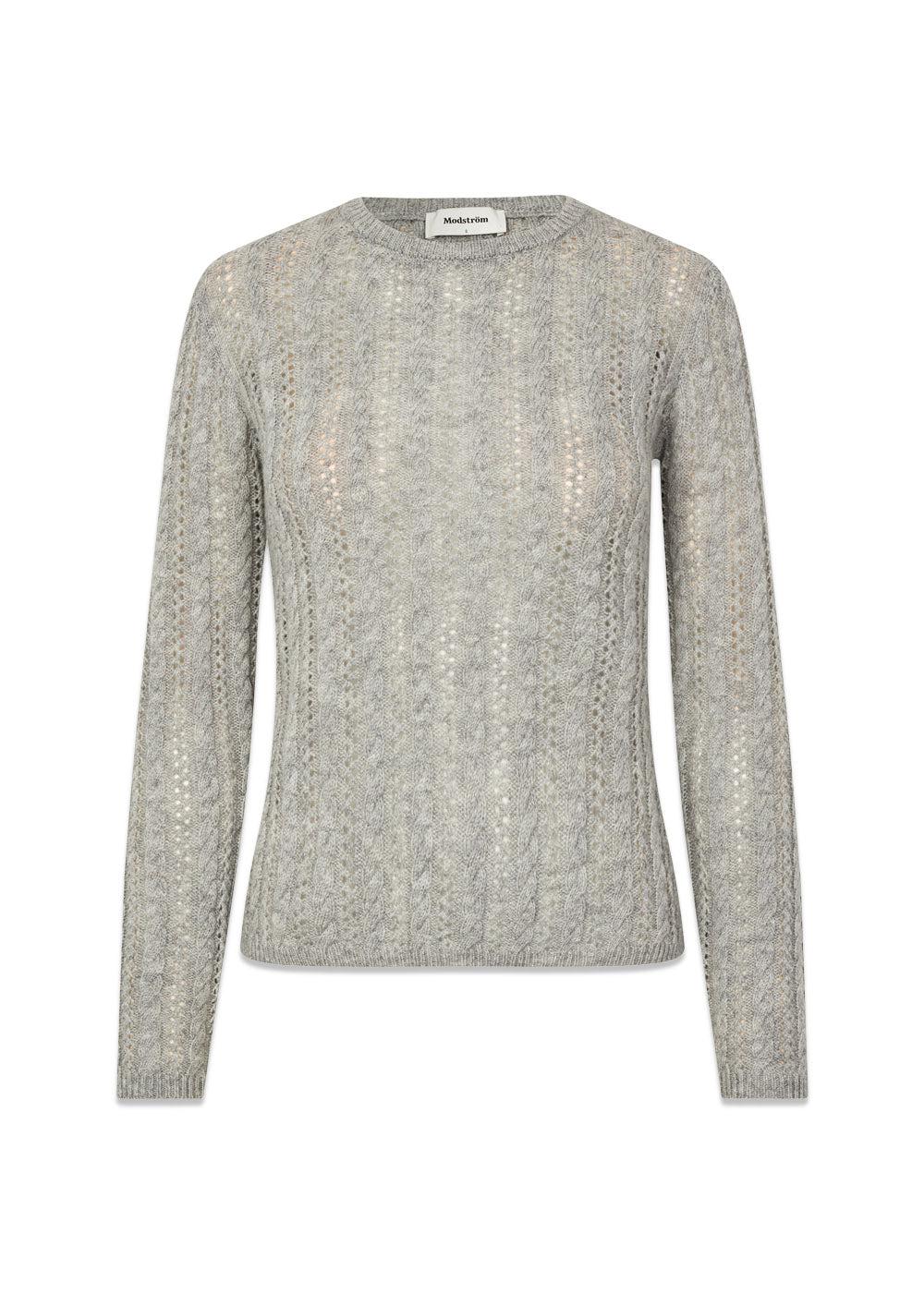 HowieMD cable o-neck - Grey Melange-Knitwear-Modström-Butler Loftet