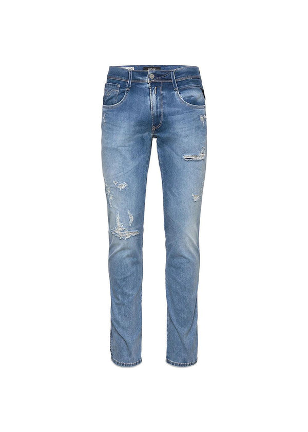 Replays Hyperflex Broken & Repair - Ocean Blue. Køb jeans her.