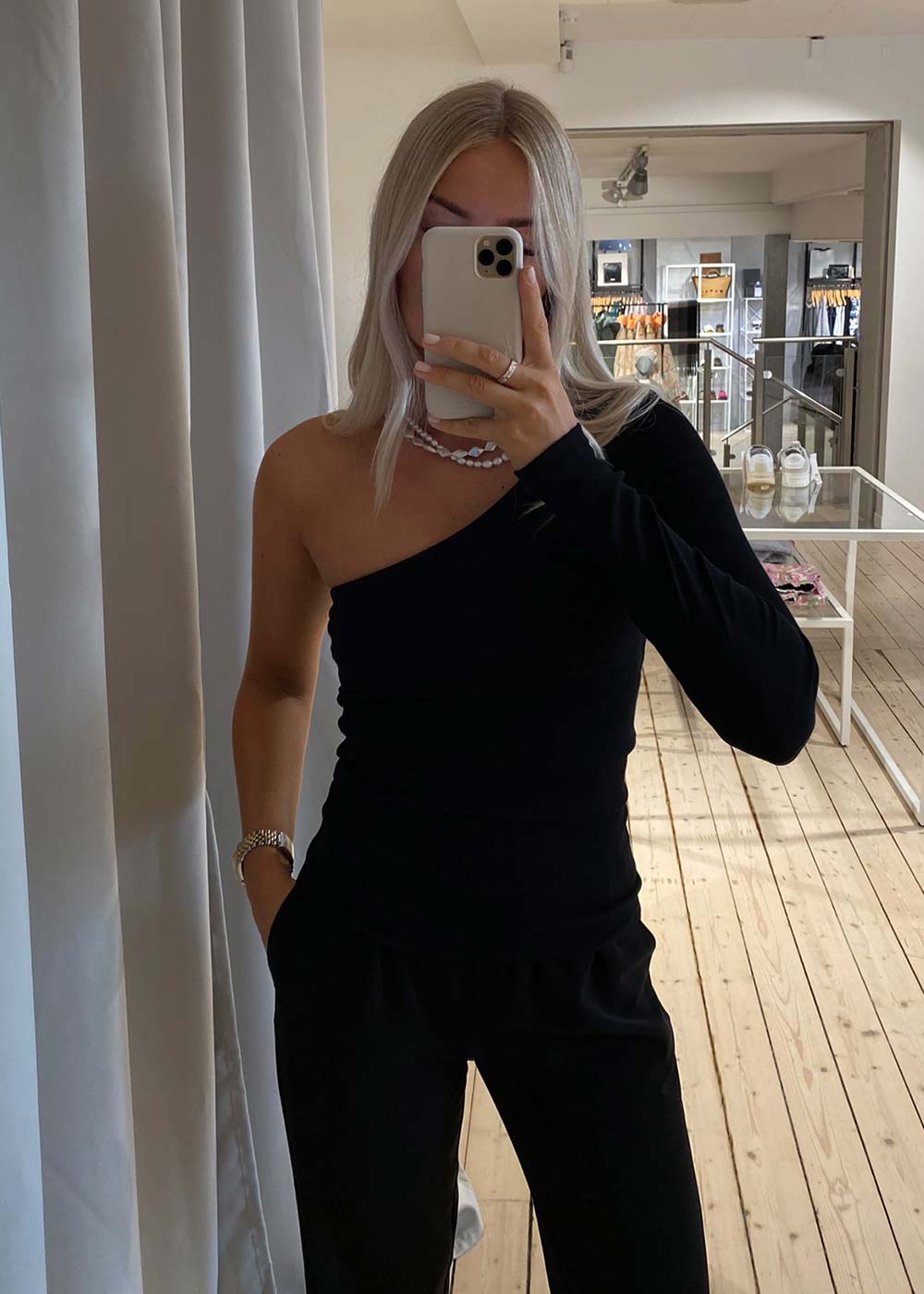 IgorMD one shoulder LS top - Black-Blouses-Modström-Butler Loftet