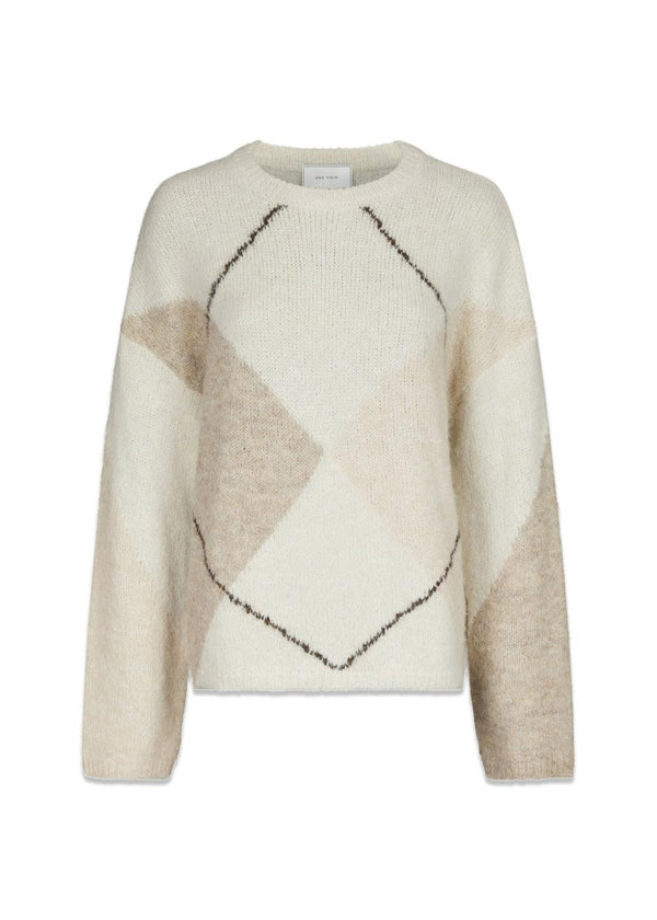 Inga Check Fluff Knit Blouse - Creme-Knitwear-Neo Noir-Butler Loftet