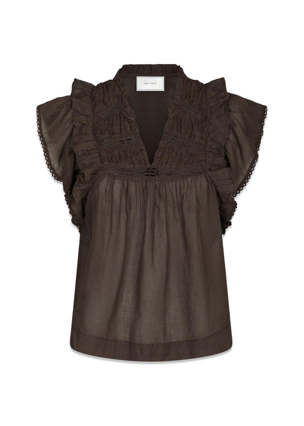 Jayla S Voile Top - Dark Brown-Top-Neo Noir-Butler Loftet
