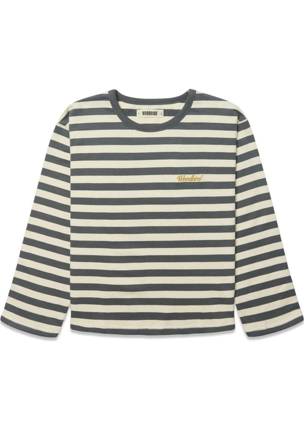 Joul Wide Sleeve Stripe Tee - White-Slate Blue-T-shirts-Woodbird-Butler Loftet