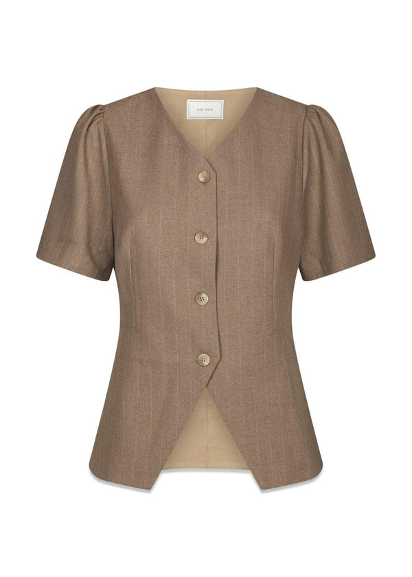 Jules Pinstripe Blouse - Taupe-Blouses-Neo Noir-Butler Loftet