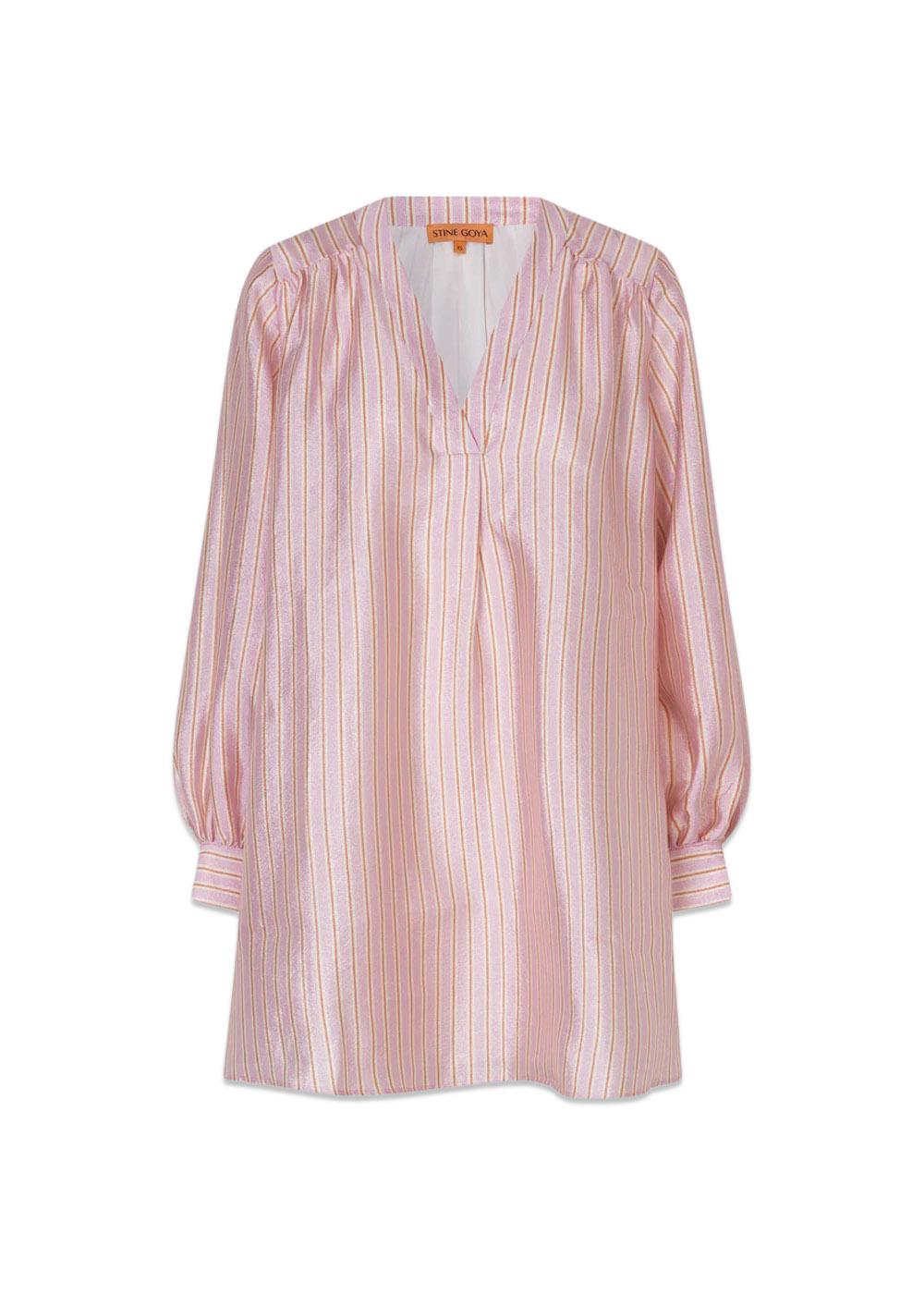 KIMONO MINI DRESS - Rose Pinstripe-Dress-Stine Goya-Butler Loftet