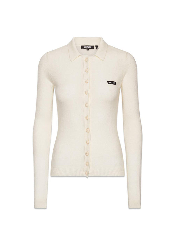 KNITTED POLO TOP - Egret-Knitwear-Rotate-Butler Loftet