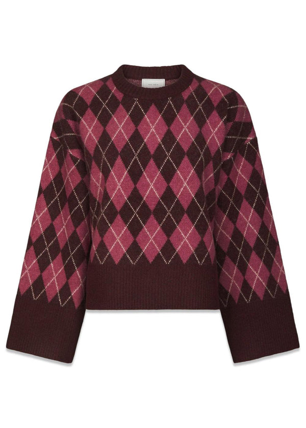 Kick Check Knit Blouse - Wine-Knitwear-Neo Noir-Butler Loftet
