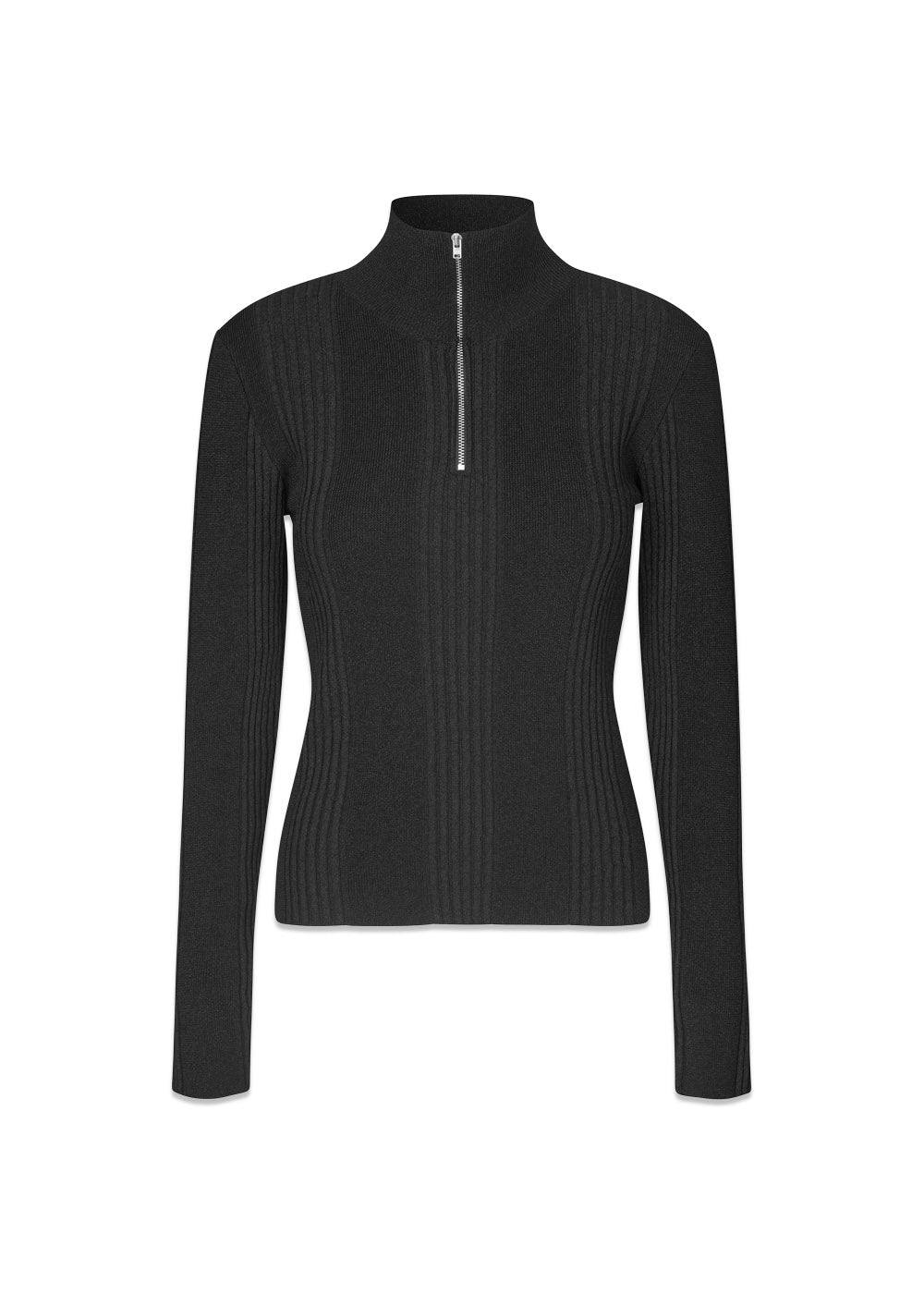 KrissaMD zip t-neck - Black-Knitwear-Modström-Butler Loftet