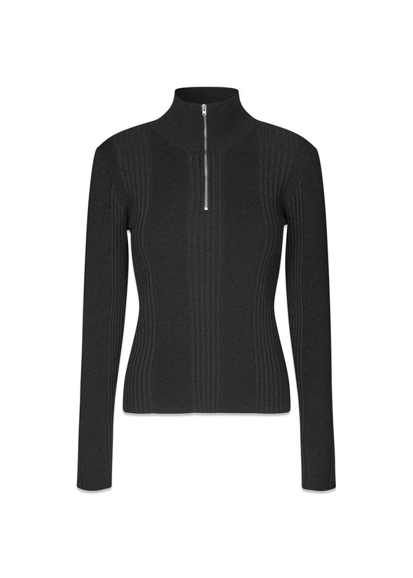 KrissaMD zip t-neck - Black-Knitwear-Modström-Butler Loftet
