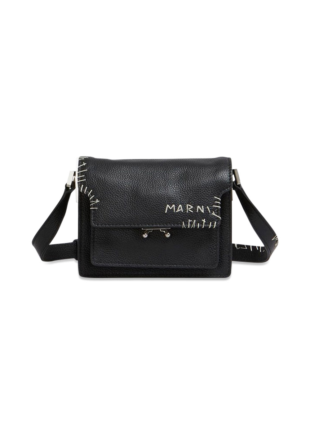 LEATHER SHOULDER BAG WITH MARNI MENDING - Black