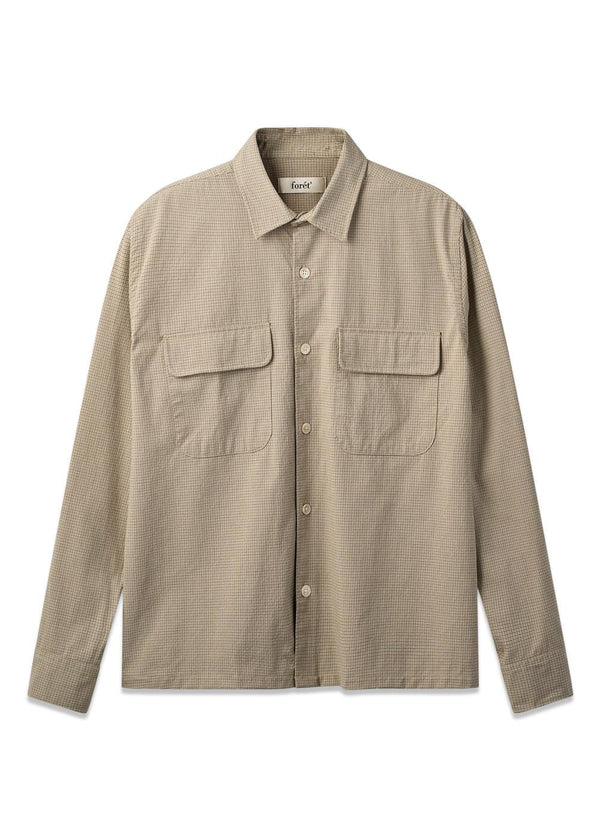 LUNAR RELAXED FIT TEXTURED OVERSHIRT - Khaki Green Check-Shirts-Forét-Butler Loftet