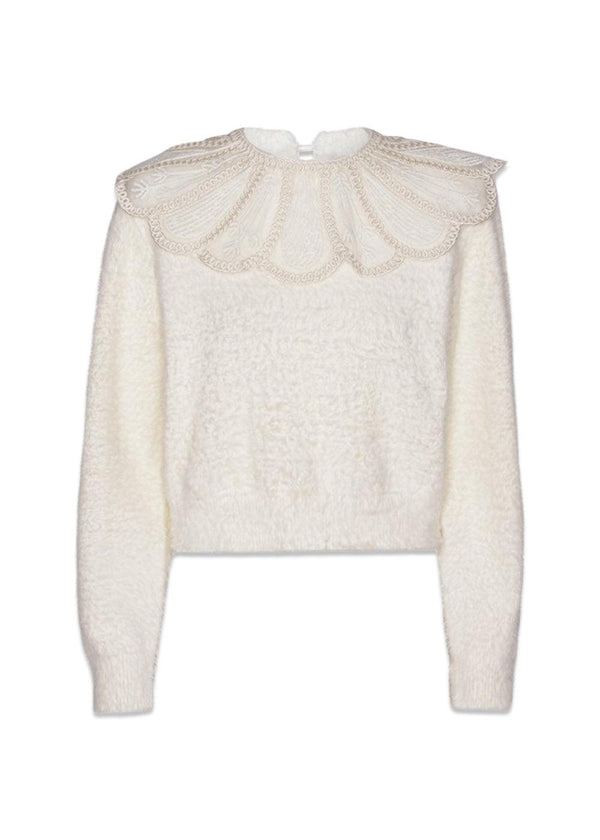 Lace Collar Knit Sweater - Blanc De Blanc-Sweatshirts-Rotate-Butler Loftet