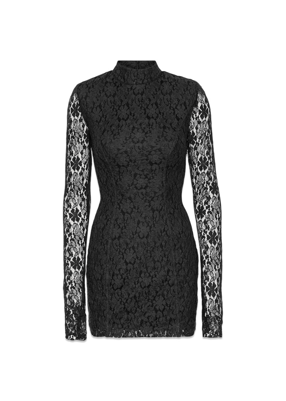 Lace Mini Ls Dress - Black