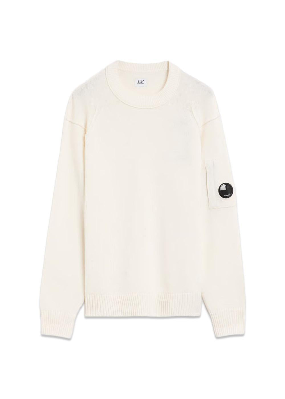 Lambswool Knitwear Crew Neck - Off White Melange-Knitwear-C.P. Company-Butler Loftet