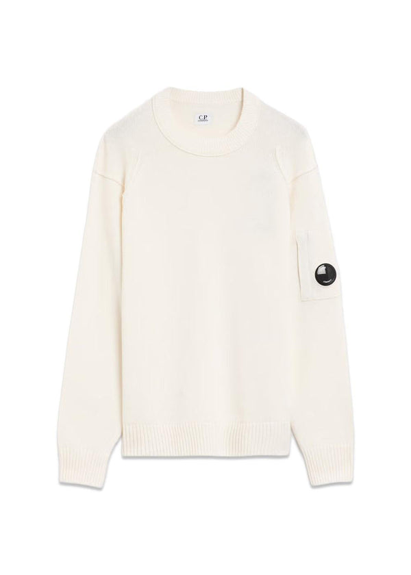 Lambswool Knitwear Crew Neck - Off White Melange-Knitwear-C.P. Company-Butler Loftet