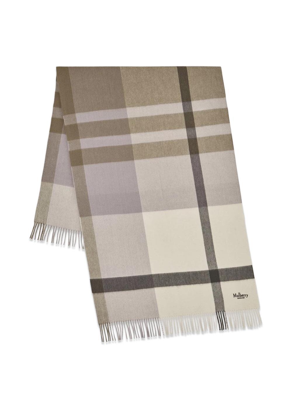 Large Check Merino Wool Scarf - Eggshell-Olive-Scarf-Mulberry-Butler Loftet