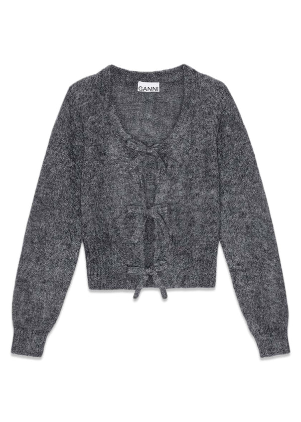 Light Mohair Tie String Cardigan - Paloma Melange-Knitwear-Ganni-Butler Loftet
