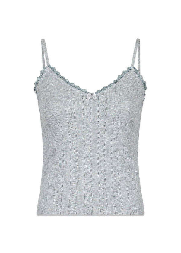 Lindsay Pointelle Top - Light Grey